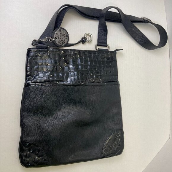 Brighton Peyton Pebbled Leather Crossbody Bag / Purse E077736 Black 12.5"x12" - Picture 11 of 16